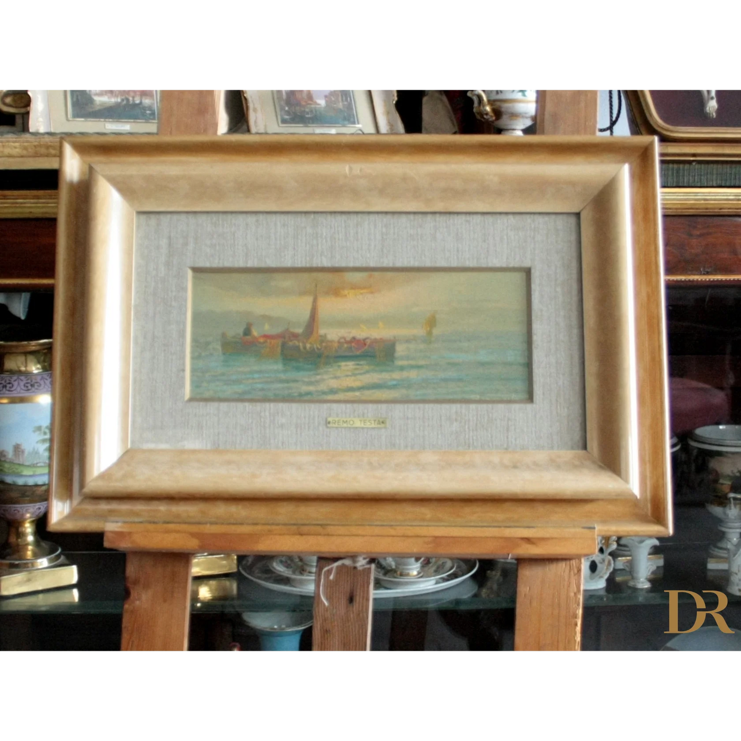 Dipinto italiano Remo Testa coppia di paesaggi marino e campestre, metà XX secolo