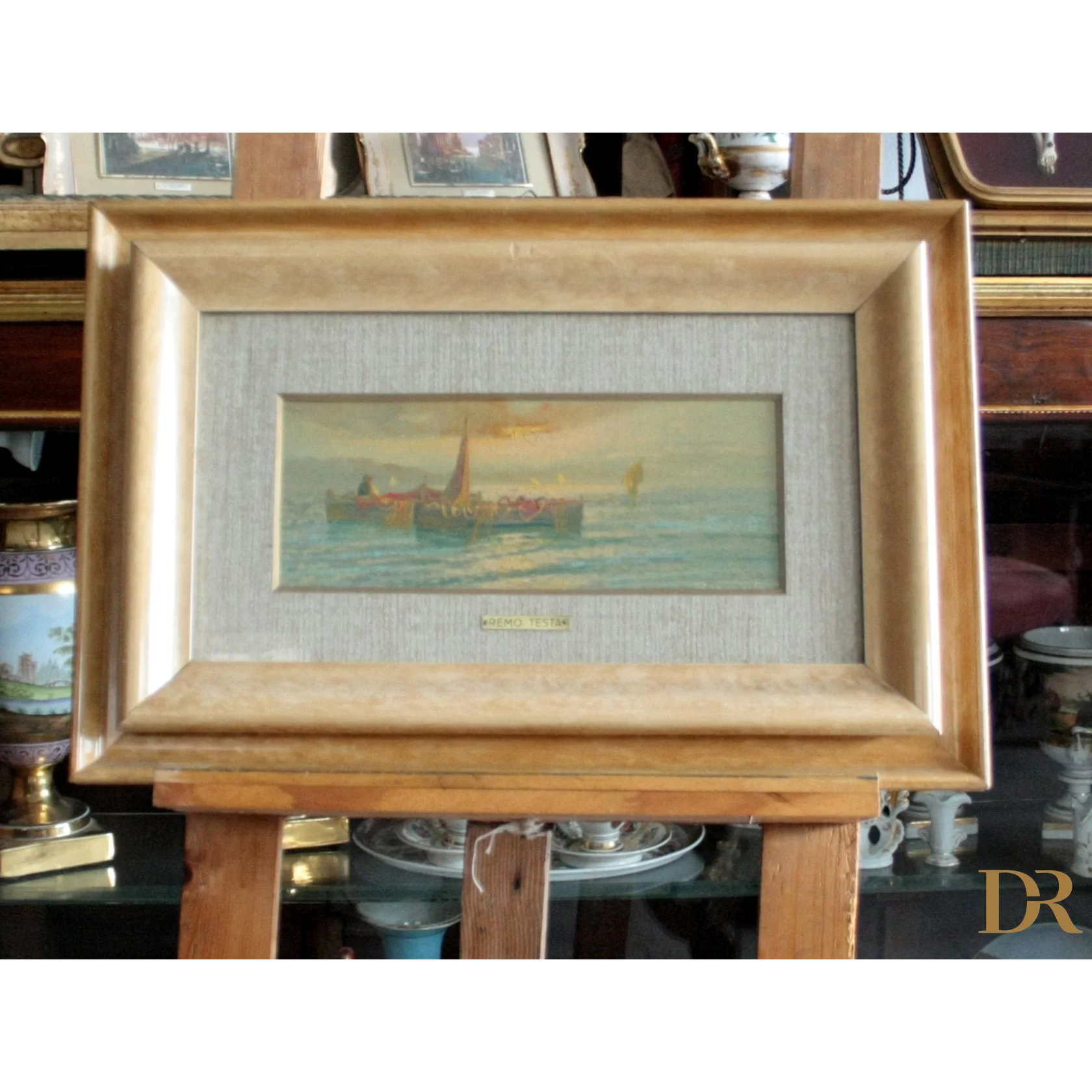 Dipinto italiano Remo Testa coppia di paesaggi marino e campestre, metà XX secolo