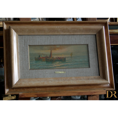 Cornice con dipinto marino e campestre Remo Testa coppia di paesaggi italiani