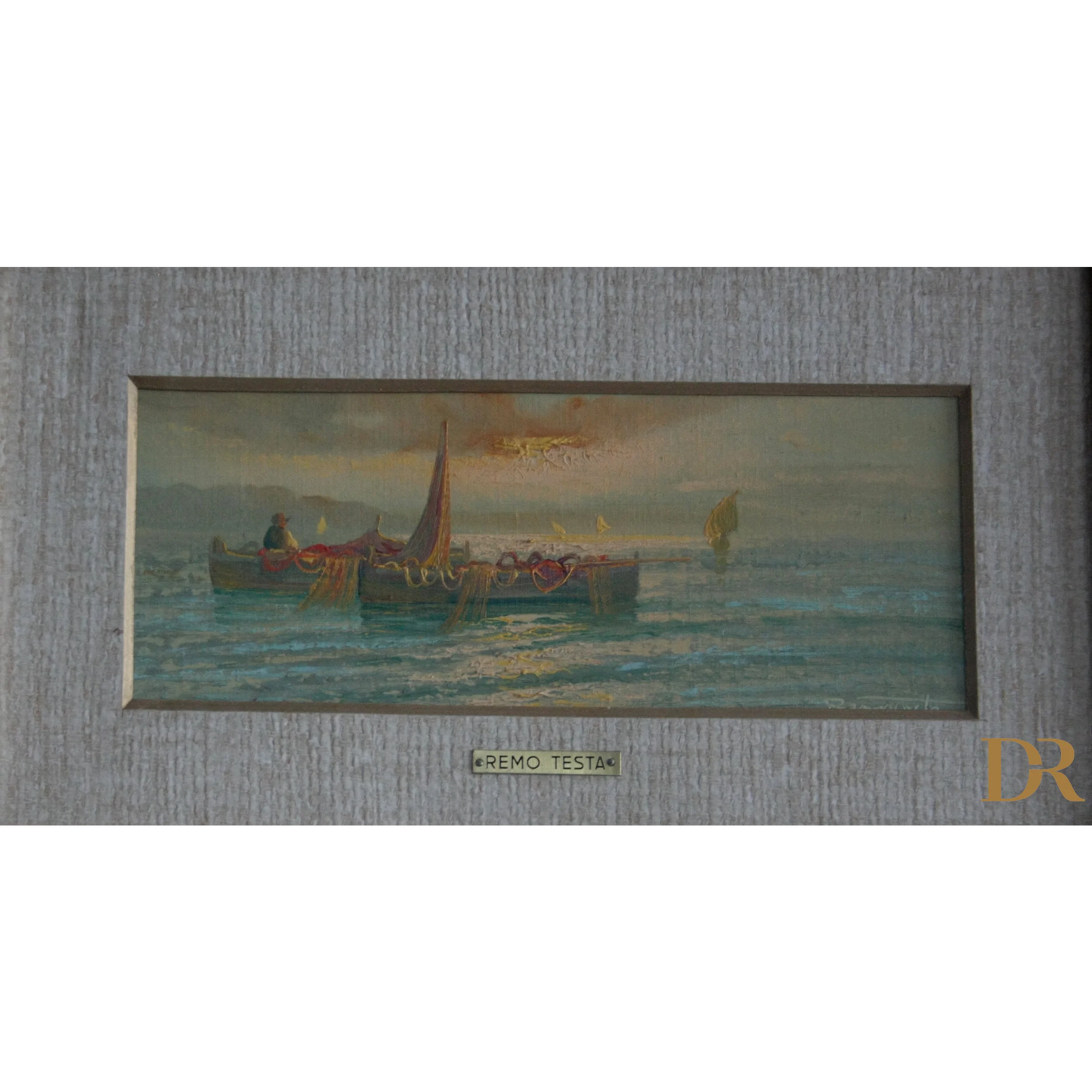 Dipinto italiano di Remo Testa coppia di paesaggi marino e campestre