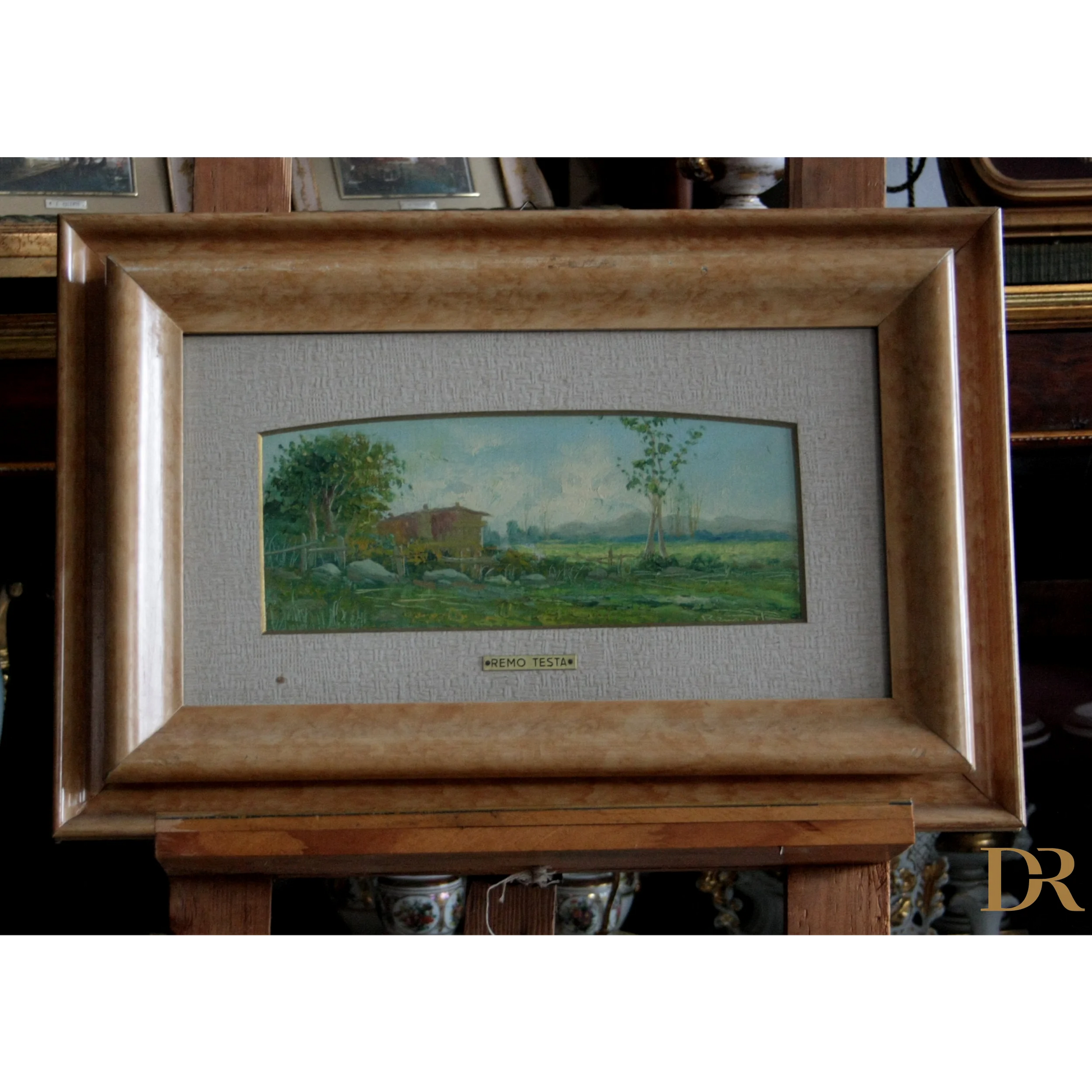 Dipinti italiani di Remo Testa coppia di paesaggi marino e campestre, metà XX secolo