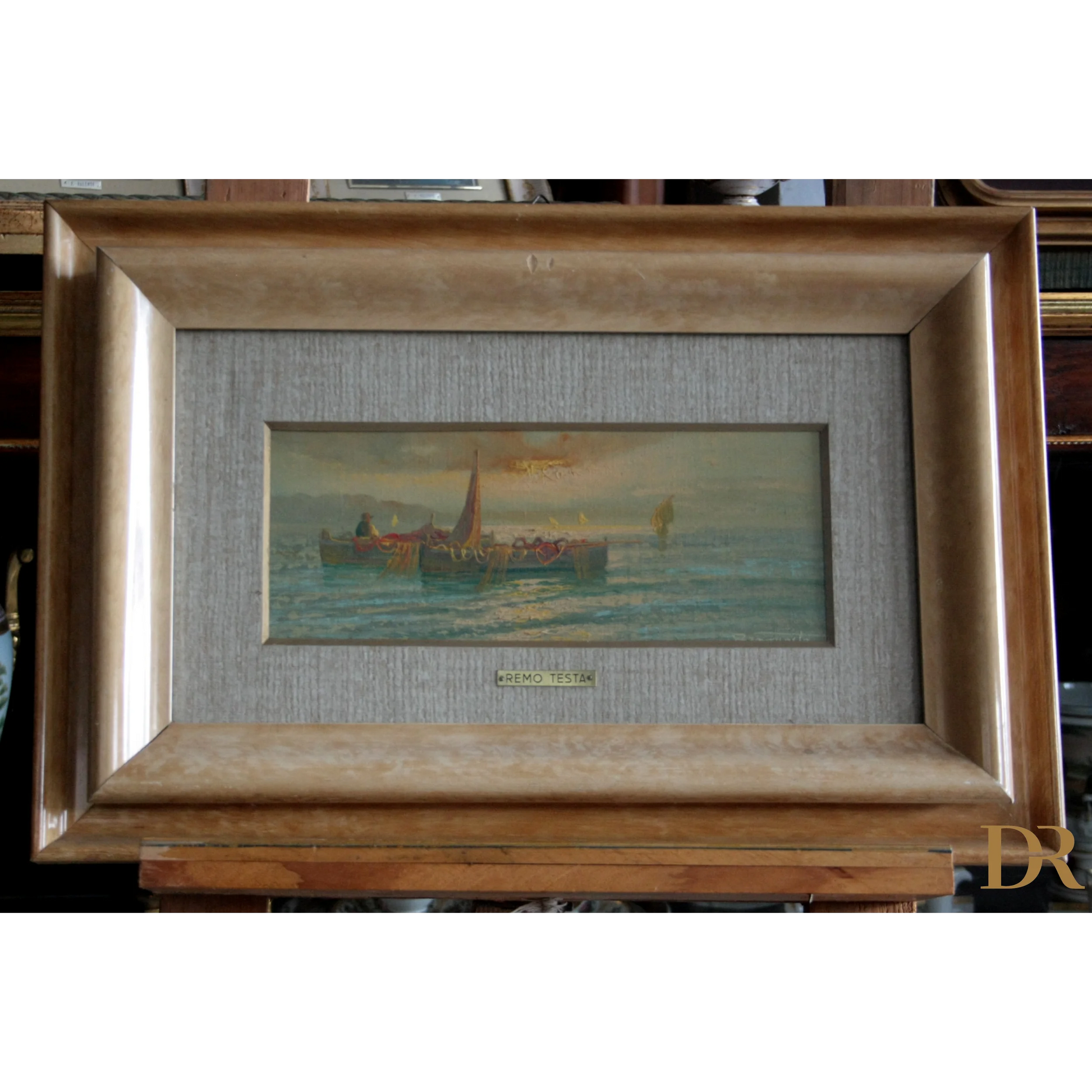 Foto di un dipinto italiano di Remo Testa coppia di paesaggi marino e campestre