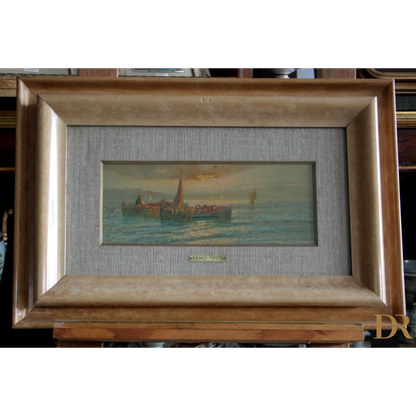 Foto di un dipinto italiano di Remo Testa coppia di paesaggi marino e campestre