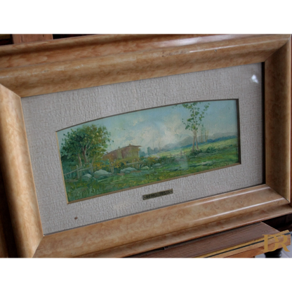 Dipinti italiani Remo Testa coppia di paesaggi marino e campestre in cornice elegante