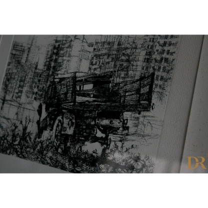Disegno nero bianco di Renzo Vespignani Italiano con cornice, dimensioni quadro
