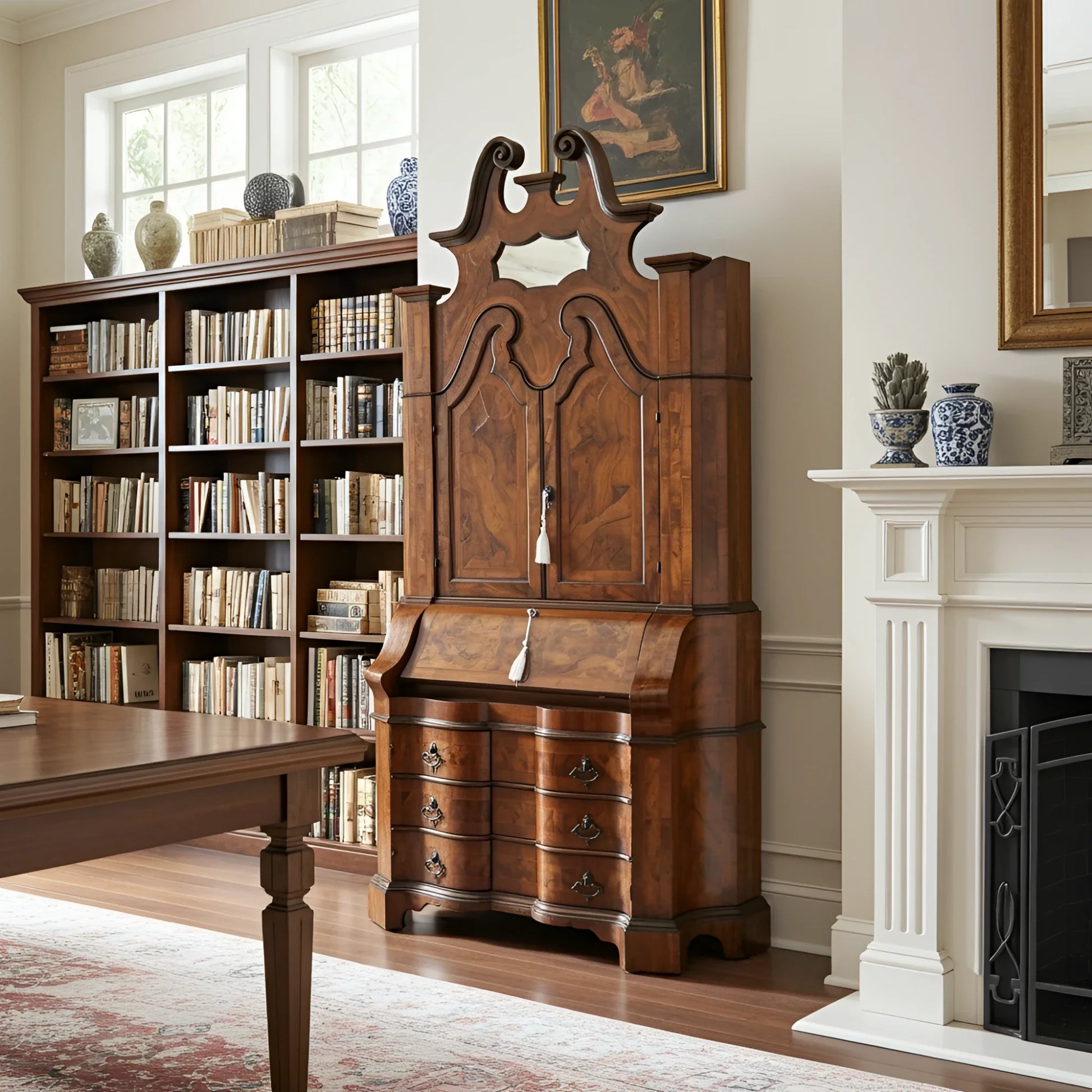 Trumeau lombardo originale in noce con linea trapezoidale elegante e corpo mosso presenta finitura lucida XIX secolo
