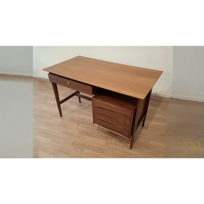 Scrivania vintage Palutari in legno, design anni 50 con cassetti e gambe affusolate