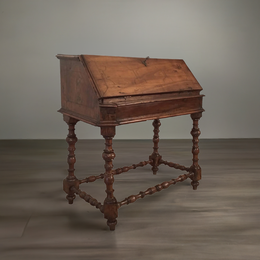 Antica scrivania a ribalta XVIII secolo, elegante scrivania ribalta in legno