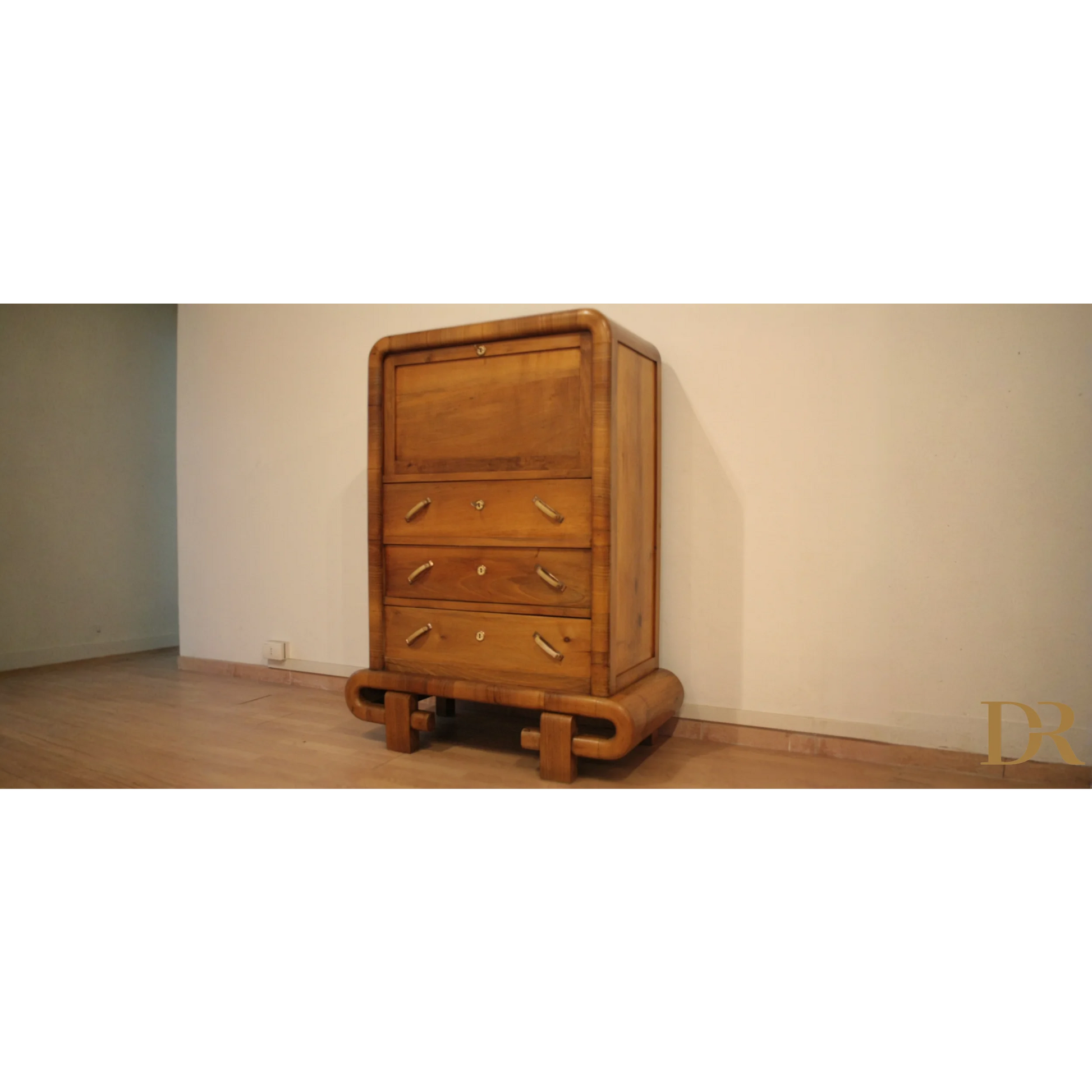 Secretaire art deco in noce Mid Century Modern con cassetti, stile anni 50 Italia