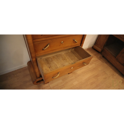 Secretaire in noce Art Decò anni 50, stile mid century modern con cassetto aperto