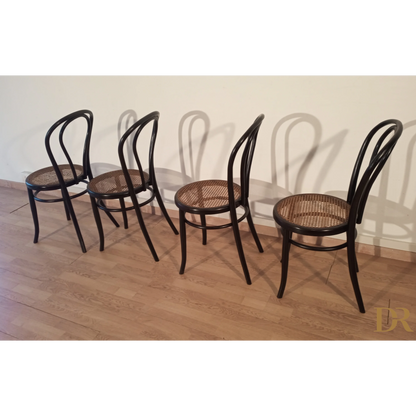 Sedie da pranzo in faggio curvato nello stile di Thonet, Italia, set di 4