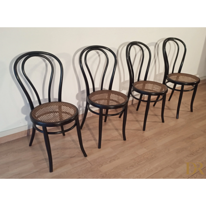 Sedie da pranzo in faggio curvato nello stile di Thonet, Italia, set di 4