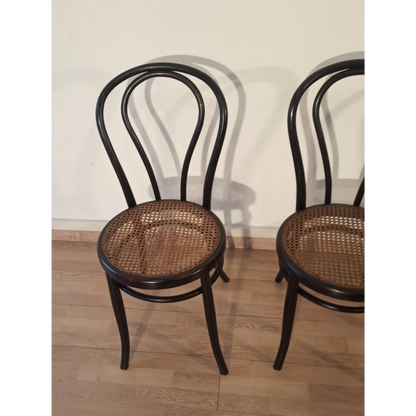 Sedia classica in faggio curvato, seduta in canna, set di 4 Thonet Italia