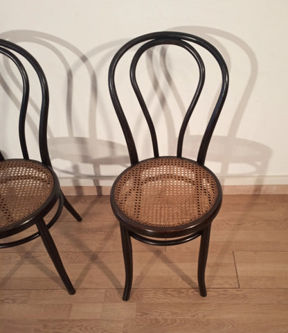 Set di 4 sedie da pranzo thonet italia in faggio curvato con seduta in vimini intrecciato classica