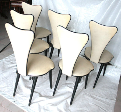 Set 6 sedie umberto mascagni anni 60 in ecopelle bianca con design triangolo irregolare cream color