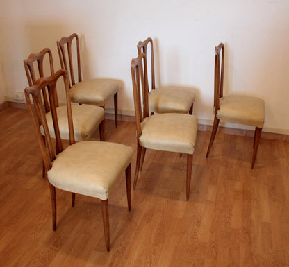 Set 6 sedie mid-century modern italiane degli anni 60 con sedili beige in similpelle bianca in perfette condizioni