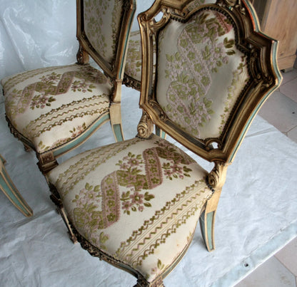 Set 4 sedie napoleone iii seconda metà ottocento in stile francese con rivestimento floreale ornato