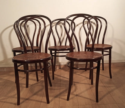 Set di cinque sedie stile thonet drava con seduta in paglia di vienna in legno curvato