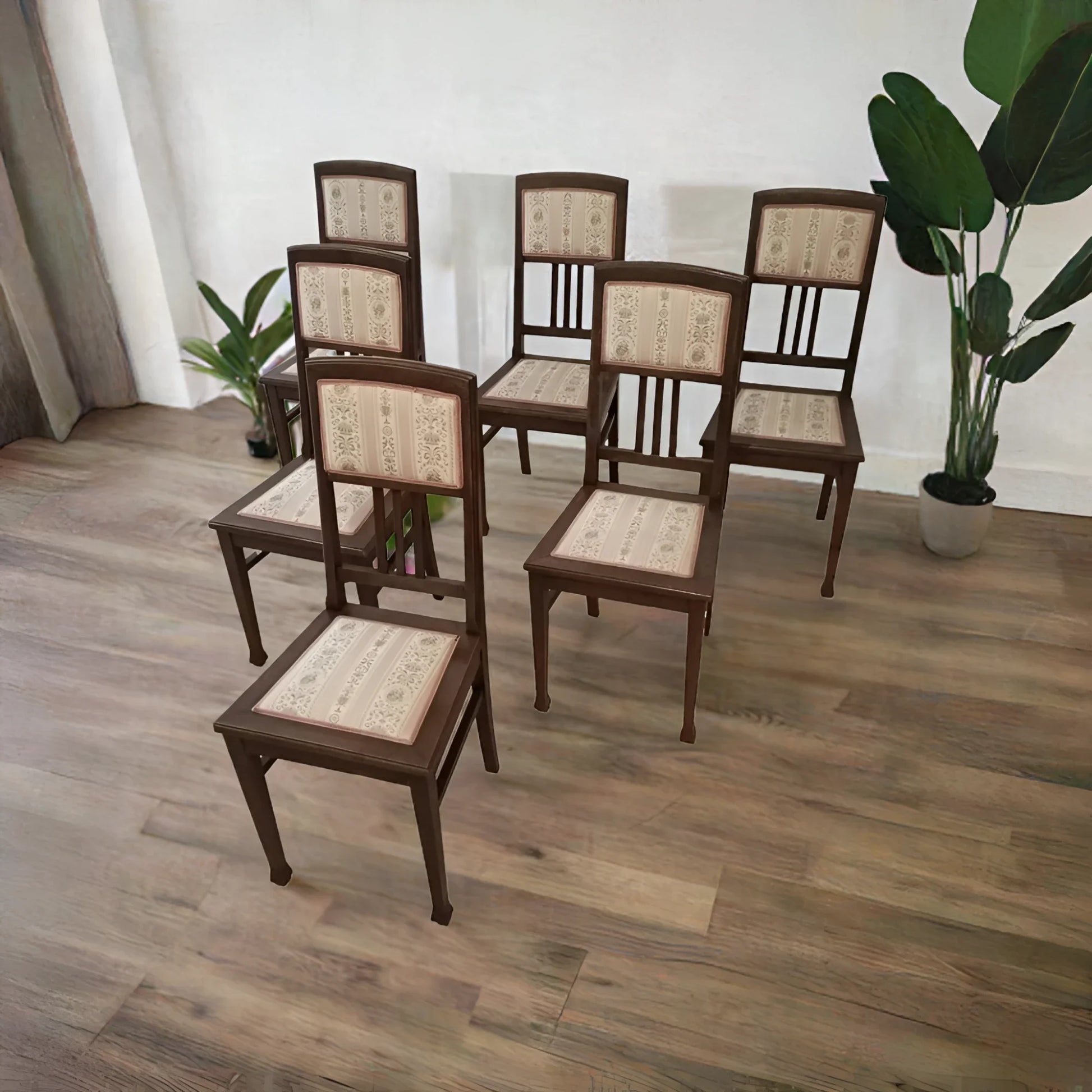 Set di sei sedie pranzo vintage in rovere massello stile italiano per salotto elegante
