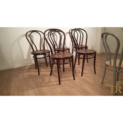 Set di sedie in stile Thonet Drava con schienale curvo e seduta in paglia