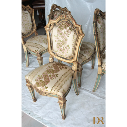 Sedie Napoleone III con finiture ornate e rivestimenti floreali di epoca seconda metà ottocento