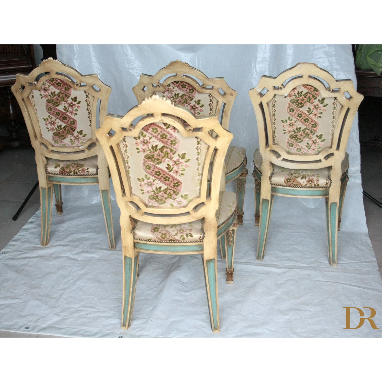 Set 4 sedie Napoleone III seconda metà ottocento con motivo floreale ornate