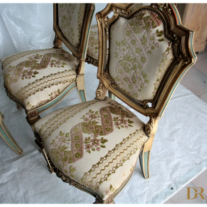 Set 4 sedie Napoleone III seconda metà ottocento francese con ornate tessiture floreali