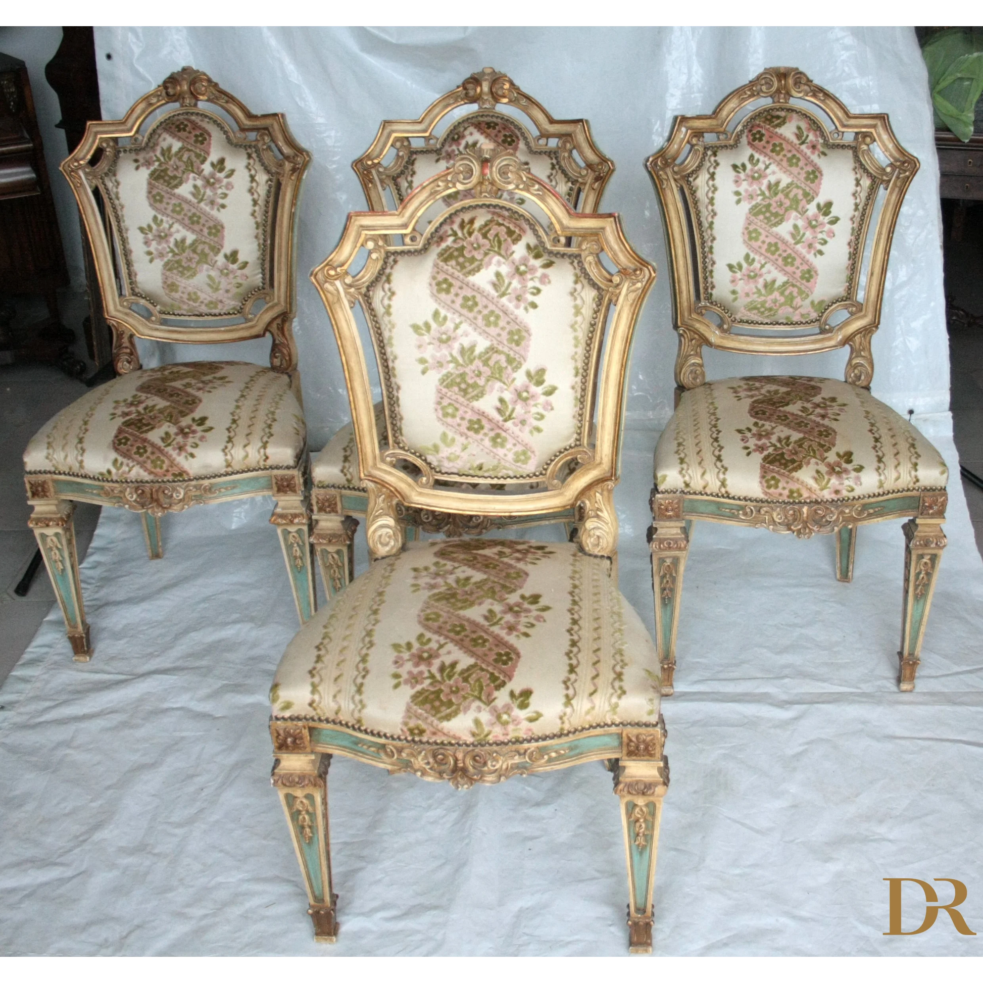 Set 4 sedie Napoleone III seconda metà ottocento, ornate sedie Napoleone III
