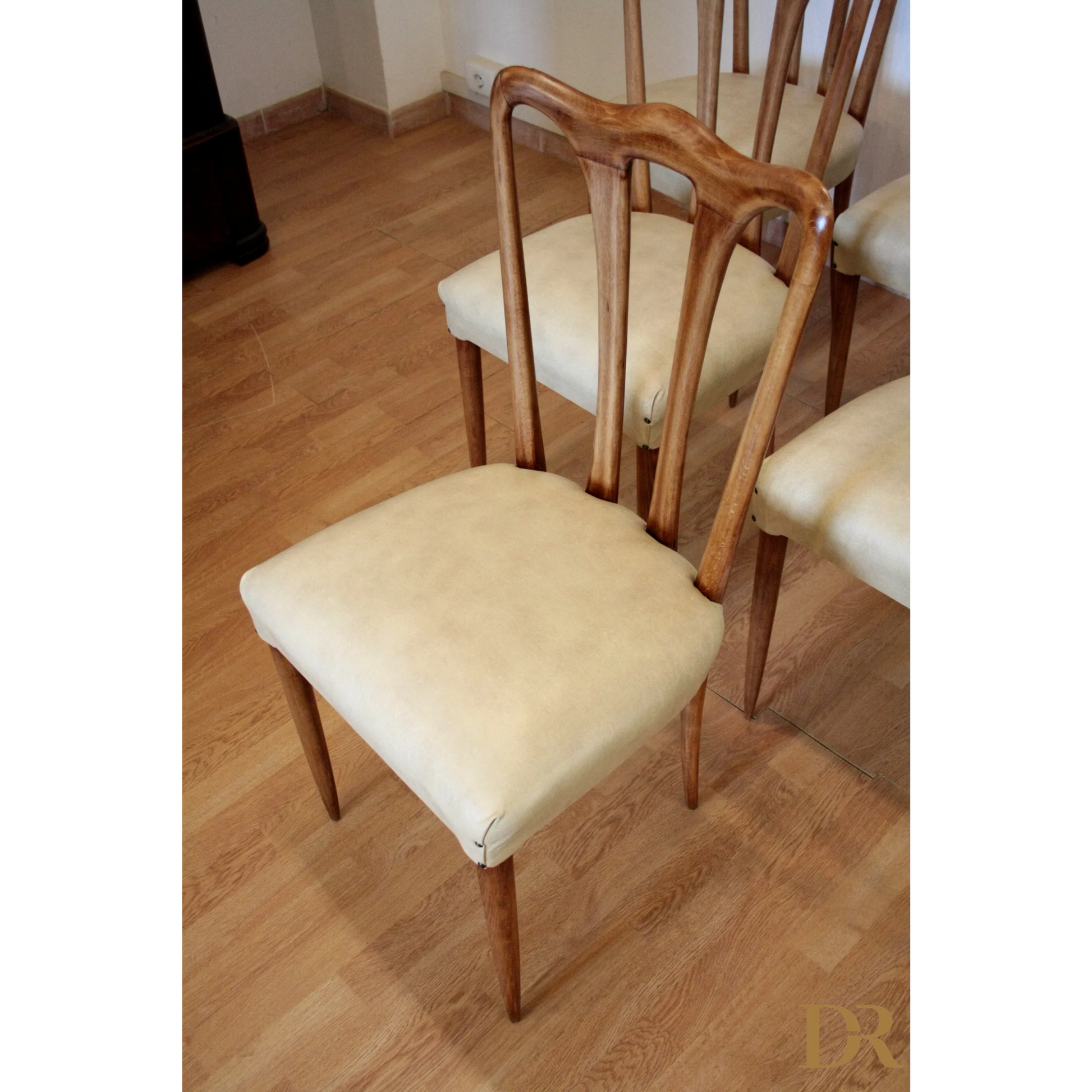 Sedia vintage in legno imbottito design casa, Set 6 sedie mid-century modern Italia 1960