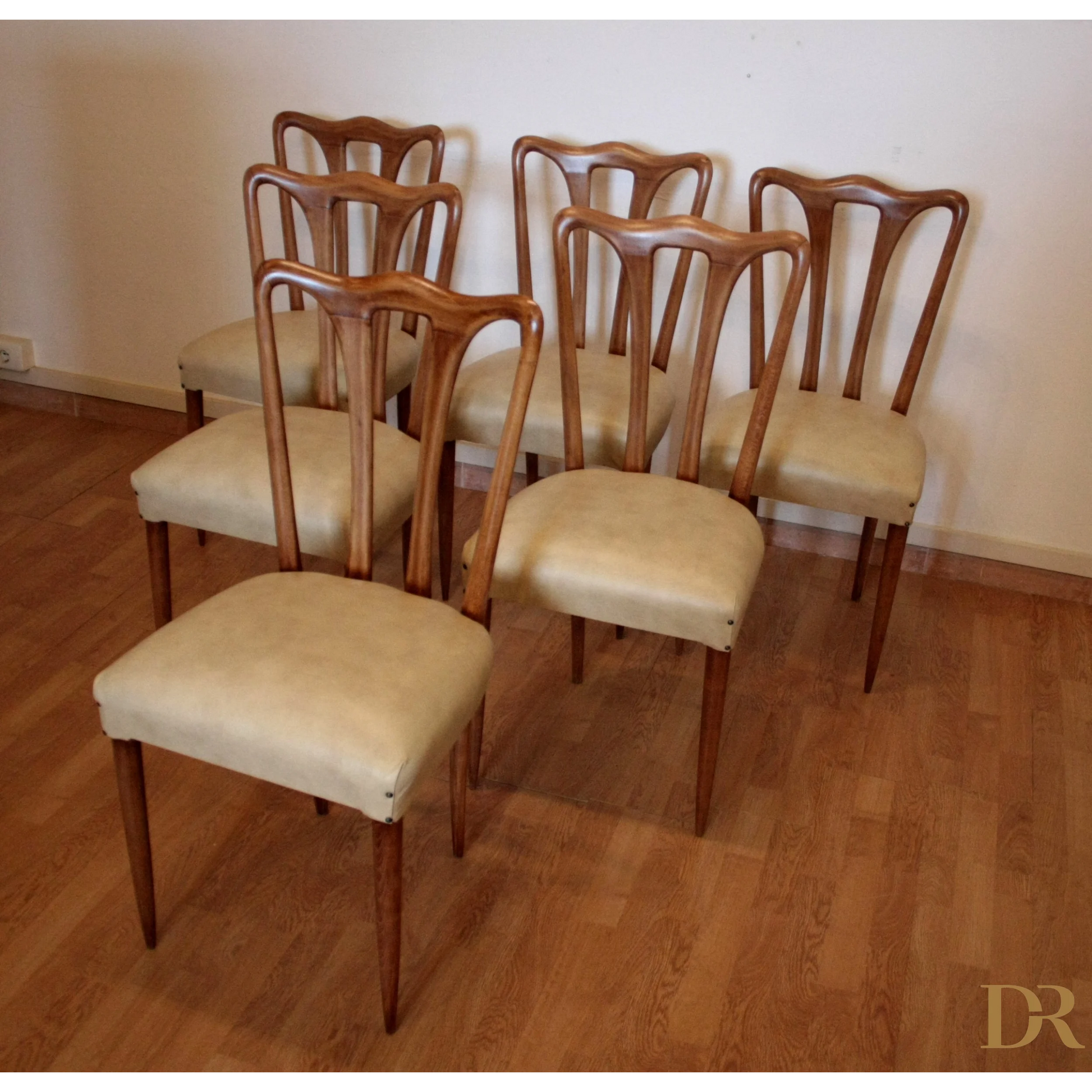 Set di sedie vintage in legno con sedili imbottiti, perfette per casa e design