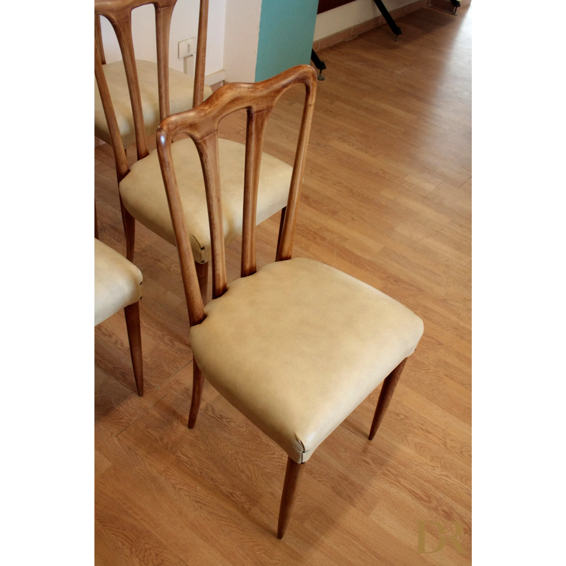 Sedie in legno con sedili imbottiti, design vintage Casa Italia 1960s