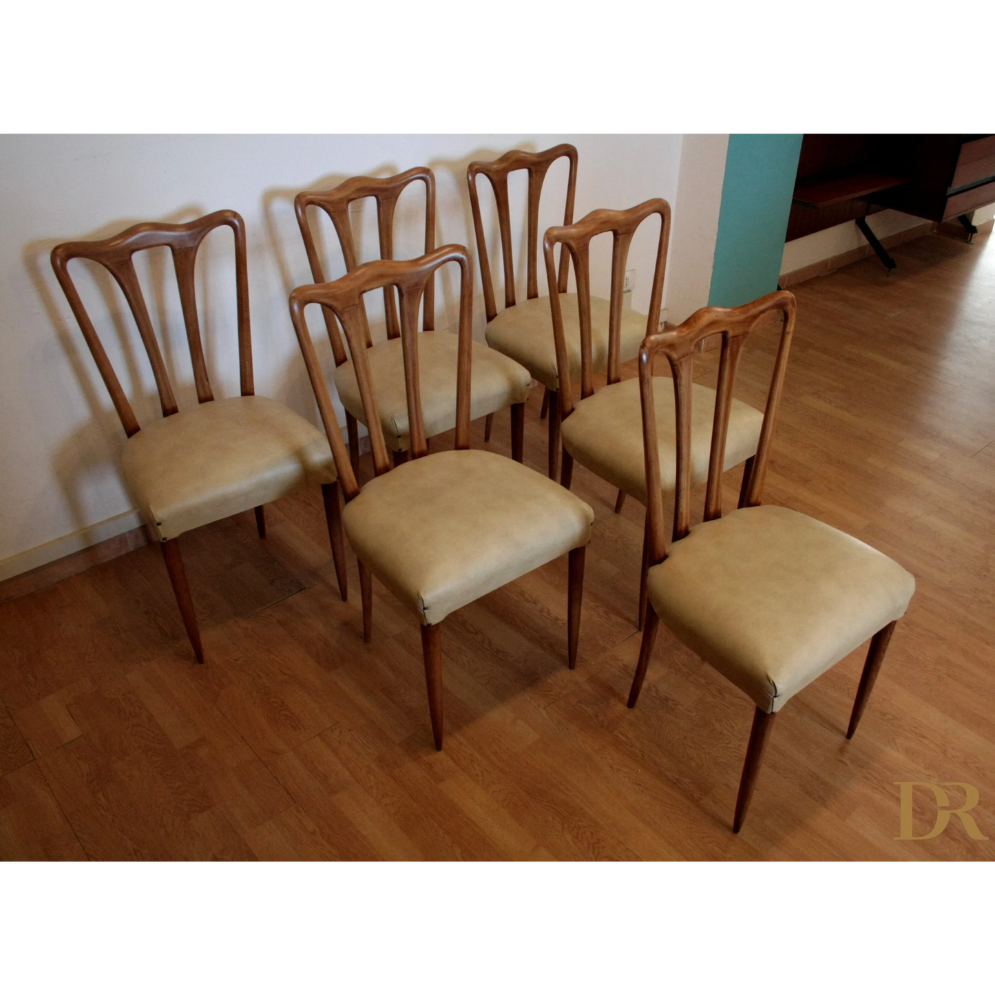 Set di 6 sedie vintage in legno con rivestimenti design mid-century modern Italia casa