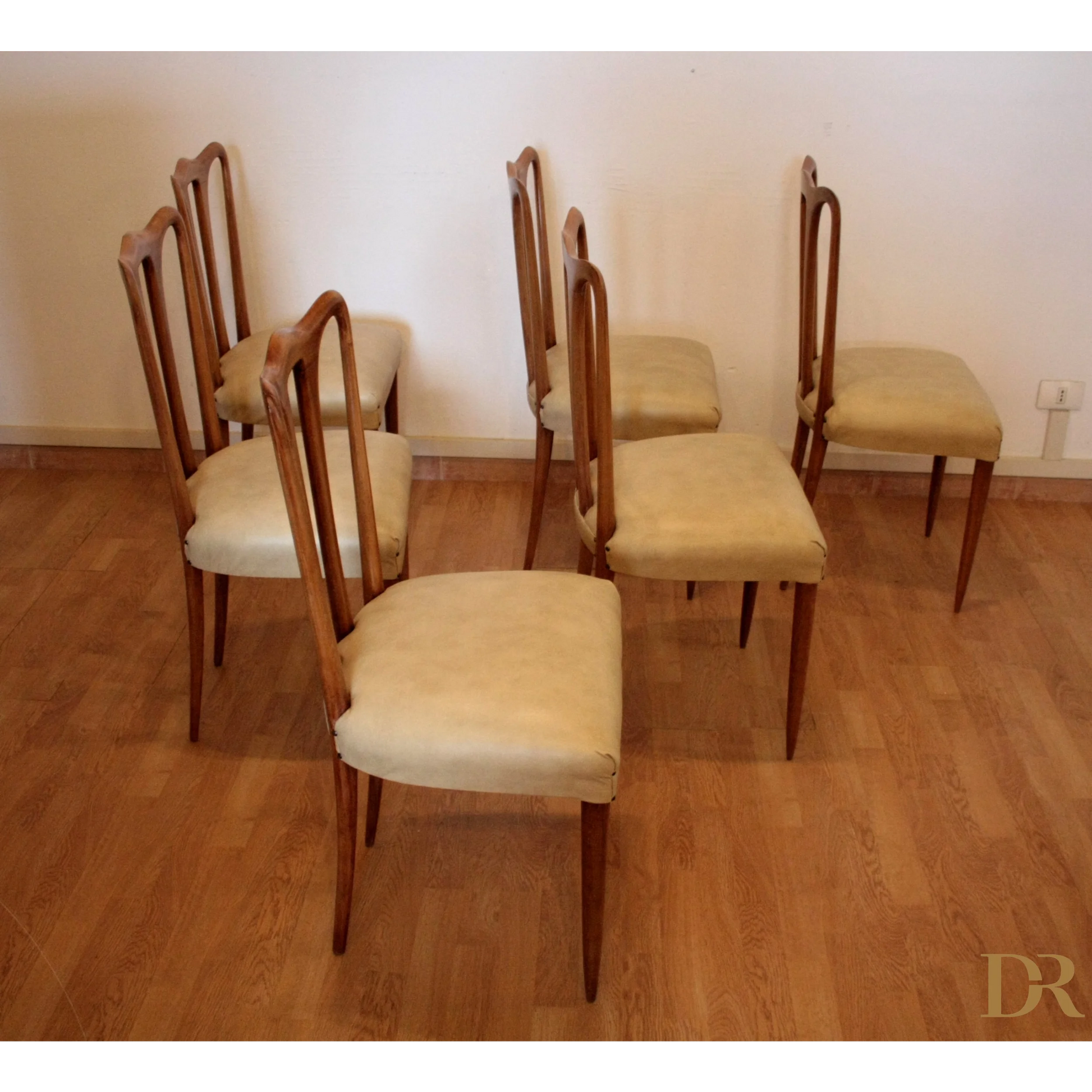 Sedie in legno vintage per casa, design modern Italia 1960, Set 6 sedie