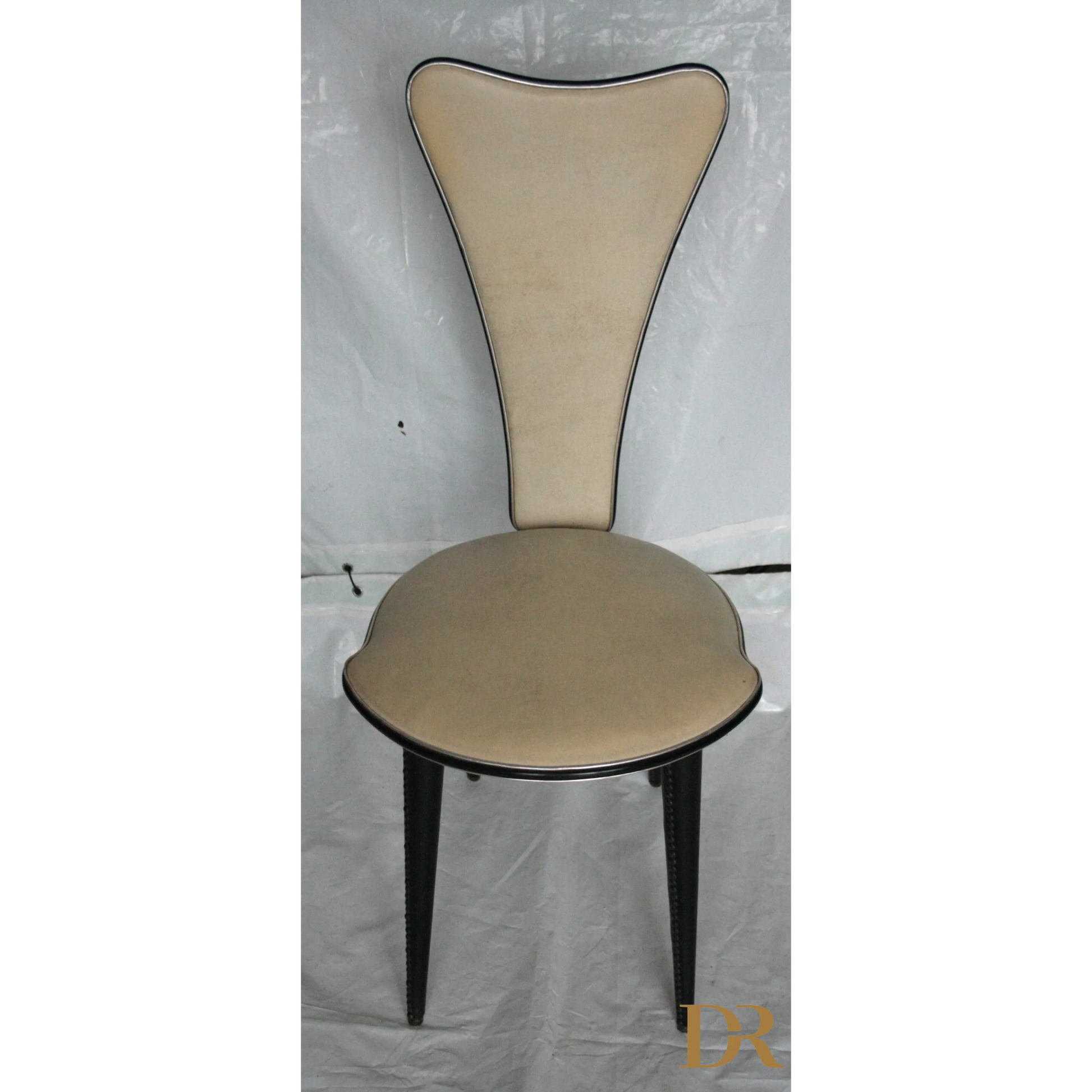 Sedie Umberto Mascagni Anni 60 beige con rifiniture nere, set 6 Italia