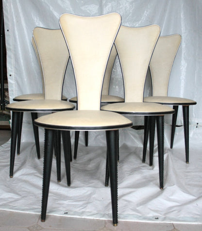 Set di sedie Umberto Mascagni anni 60, stile Italia, colore crema elegante