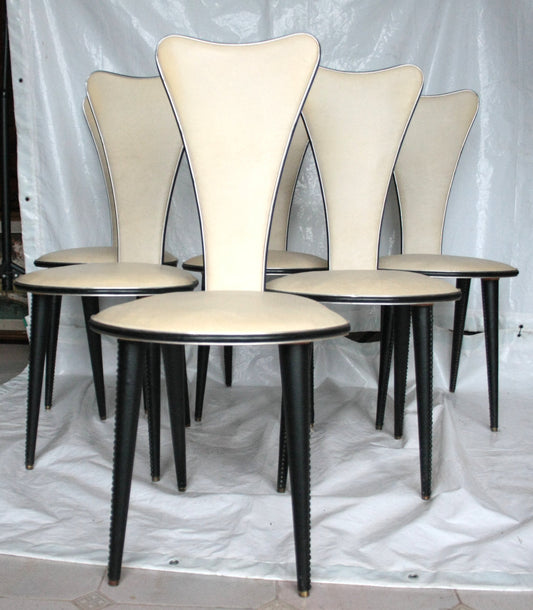 Set di sedie Umberto Mascagni anni 60, stile Italia, colore crema elegante