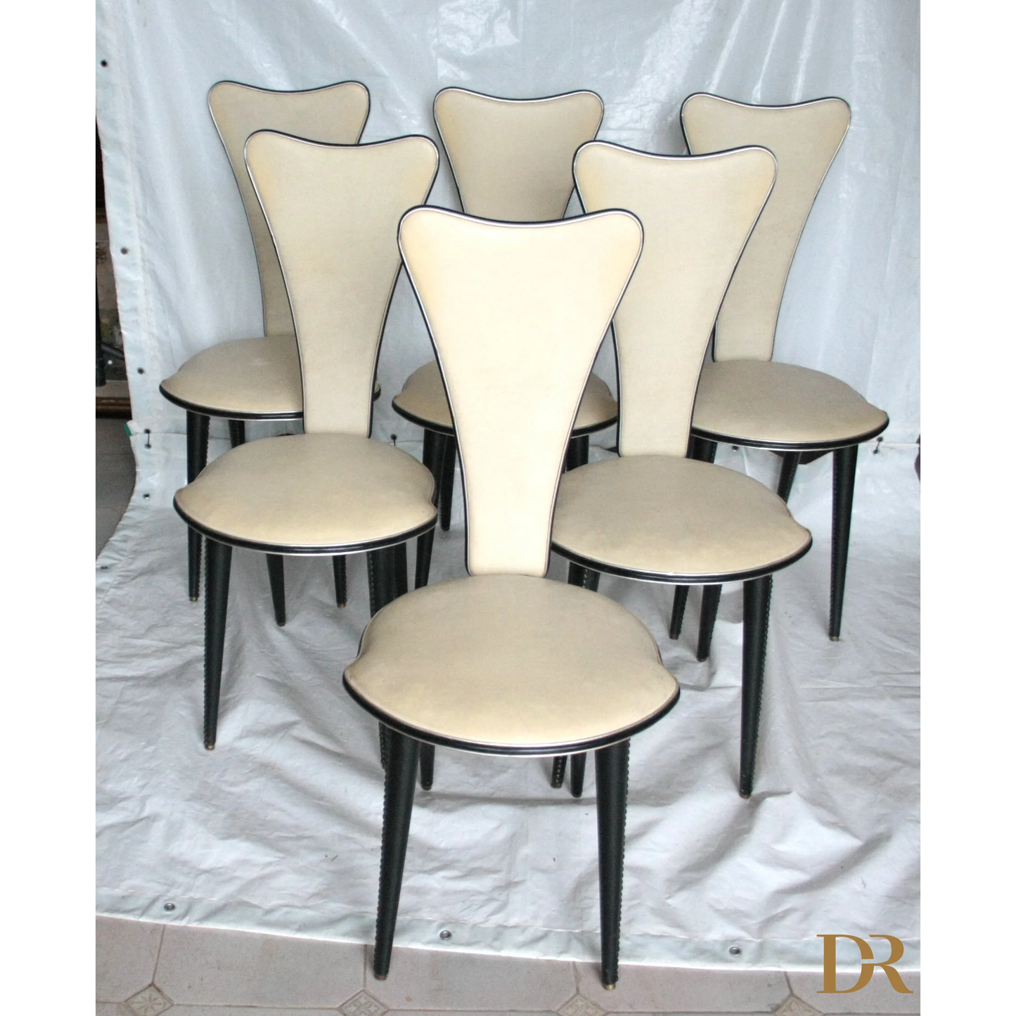 Set di sedie Umberto Mascagni anni 60 Italia, sedie Umberto Mascagni vintage color crema