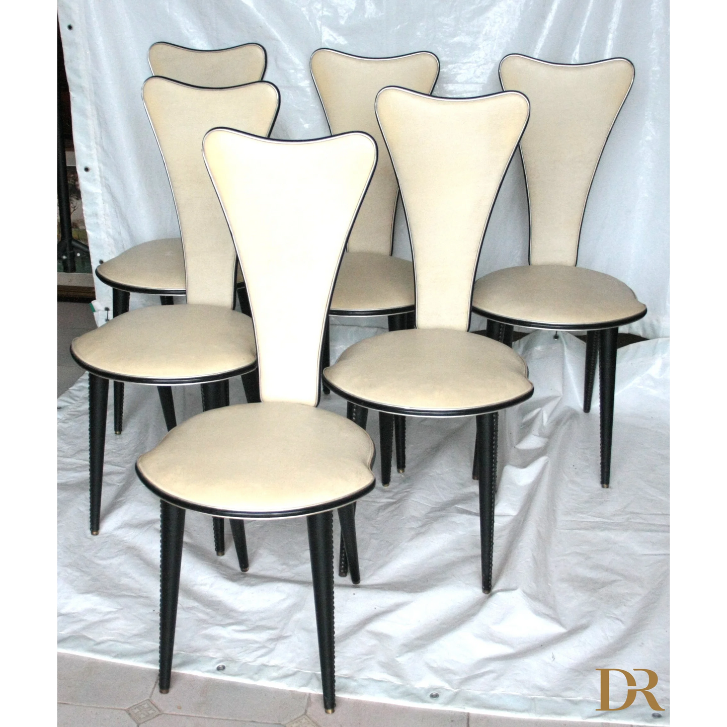 Set di sedie Umberto Mascagni anni 60 Italia, colore crema, sedie Umberto Mascagni