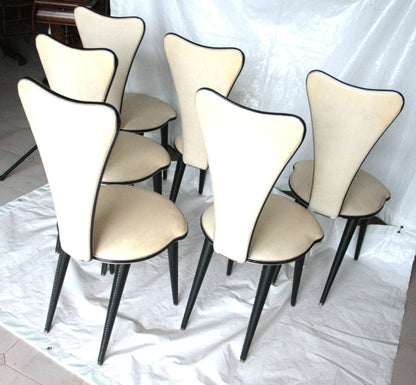Sedie Umberto Mascagni anni 60 Italia, sei sedie color crema elegante
