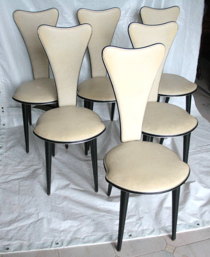 Set di sei sedie Umberto Mascagni anni 60 in cream colore, sedie Umberto Mascagni