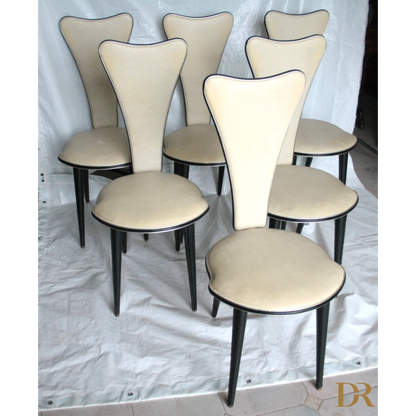 Set di sei sedie Umberto Mascagni anni 60 in cream colore, sedie Umberto Mascagni