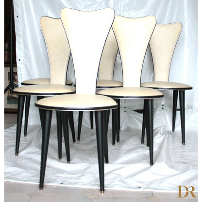 Set di sei sedie umberto mascagni anni 60 in crema, perfette per stile italiano autentico