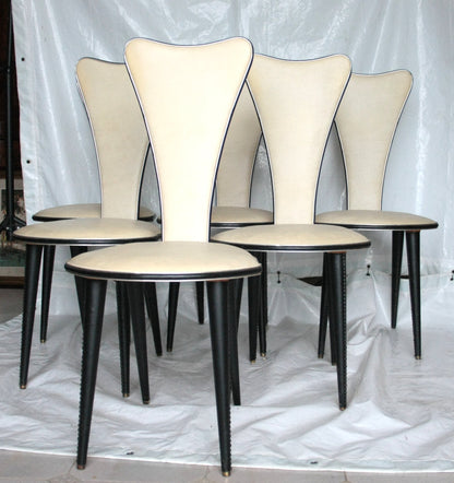 Set di sei sedie Umberto Mascagni anni 60 Italia colore crema e nero