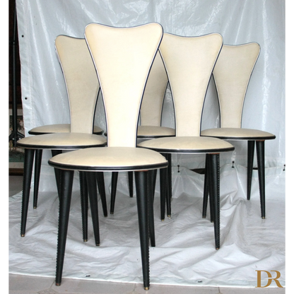 Set di sei sedie Umberto Mascagni anni 60 Italia colore crema e nero