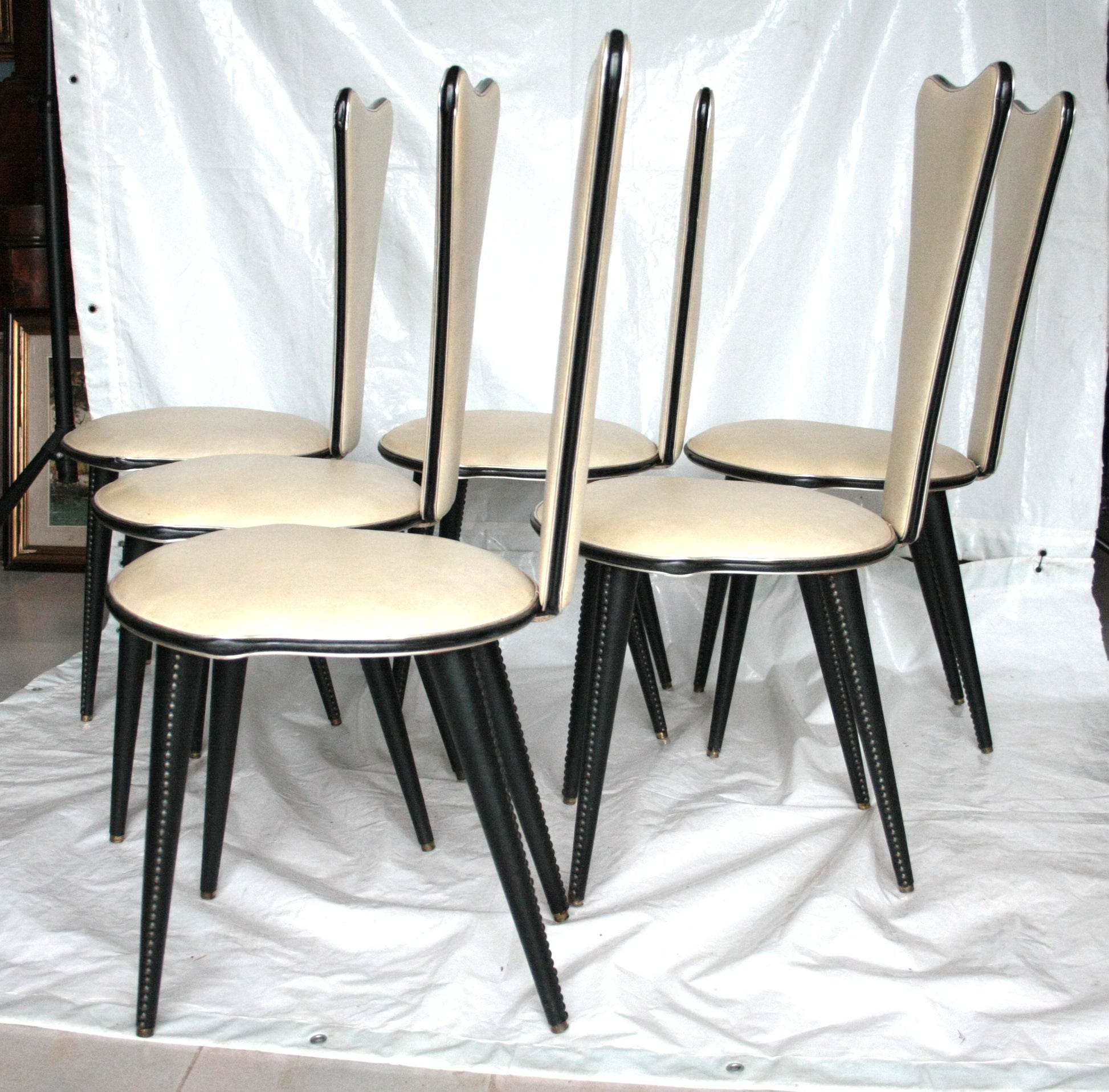 Set 6 sedie Umberto Mascagni anni 60 Italia color nero e crema