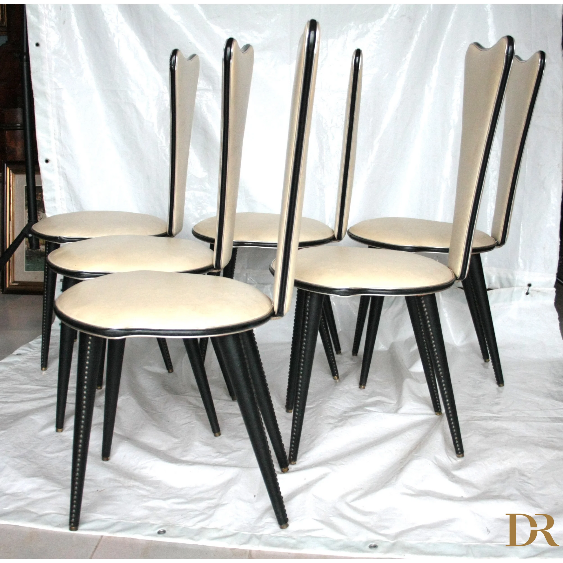 Set 6 sedie Umberto Mascagni anni 60 Italia color nero e crema