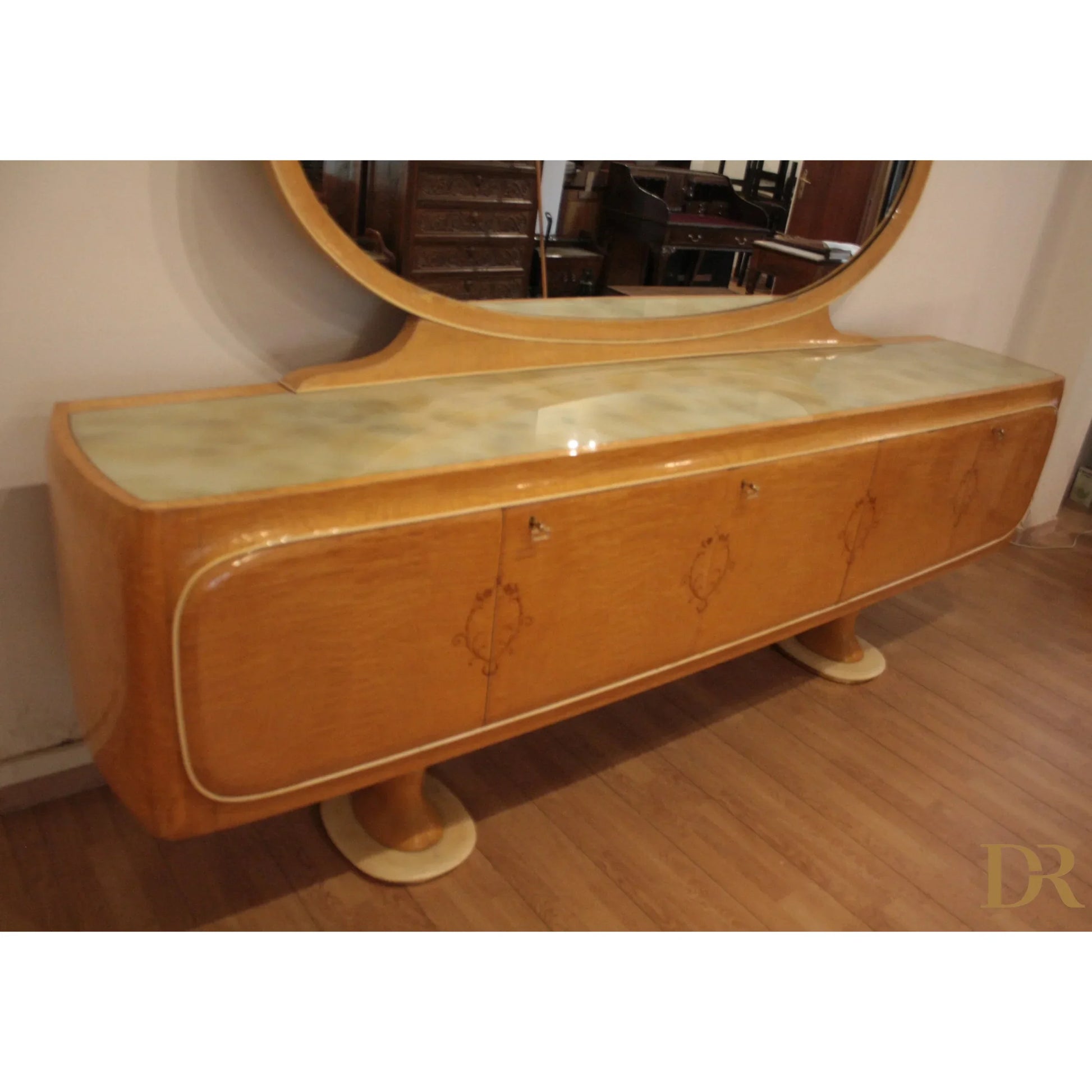 Art deco vanity con specchio di vittorio dassi anni 50 per pranzo mid-century moderna da dario raia antiquariato