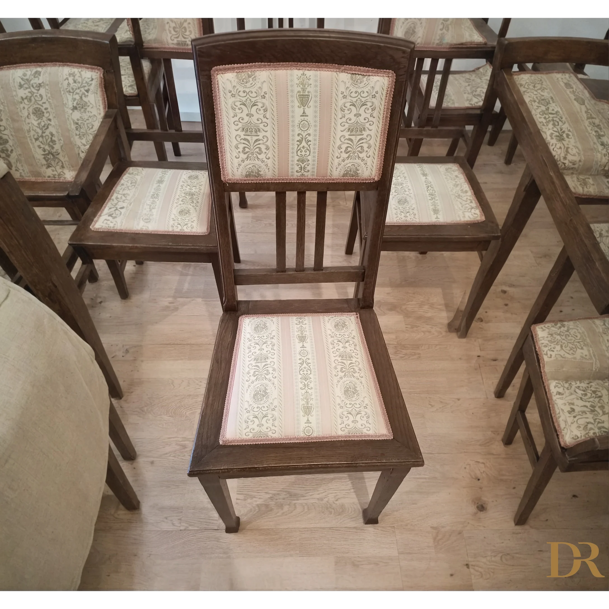 Sedia Stile Italiano con rivestimento floreale in rovere massello per sedie pranzo vintage