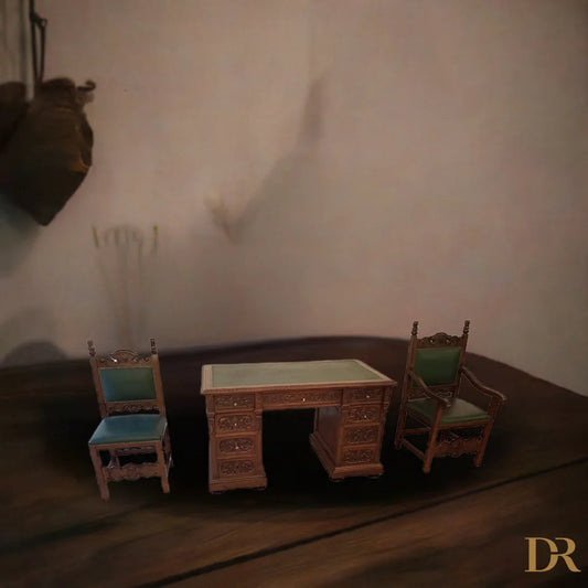 Set di sedie e scrivania ministeriale in noce con stile studio eclettico e scrivania studio stile