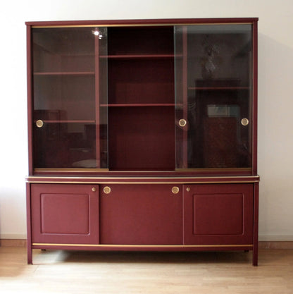 Set studio umberto mascagni scrivania ministeriale italia 1950 con libreria e vetrina scorrevole color marrone